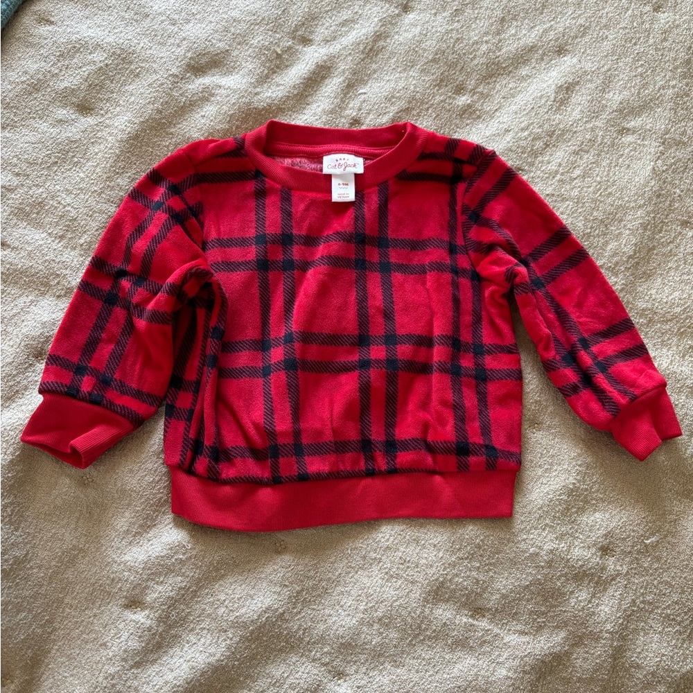 Cat & Jack Red and Black Plaid Crewneck Sweatshirt